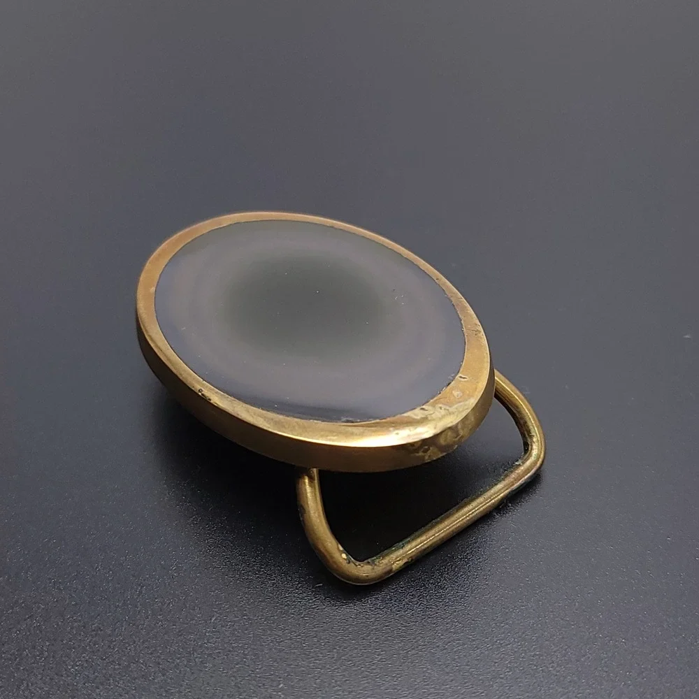 Vintage 1991 BTS Group Agate Stone Belt Buckle Brass Tone Oval‎ Made in USA